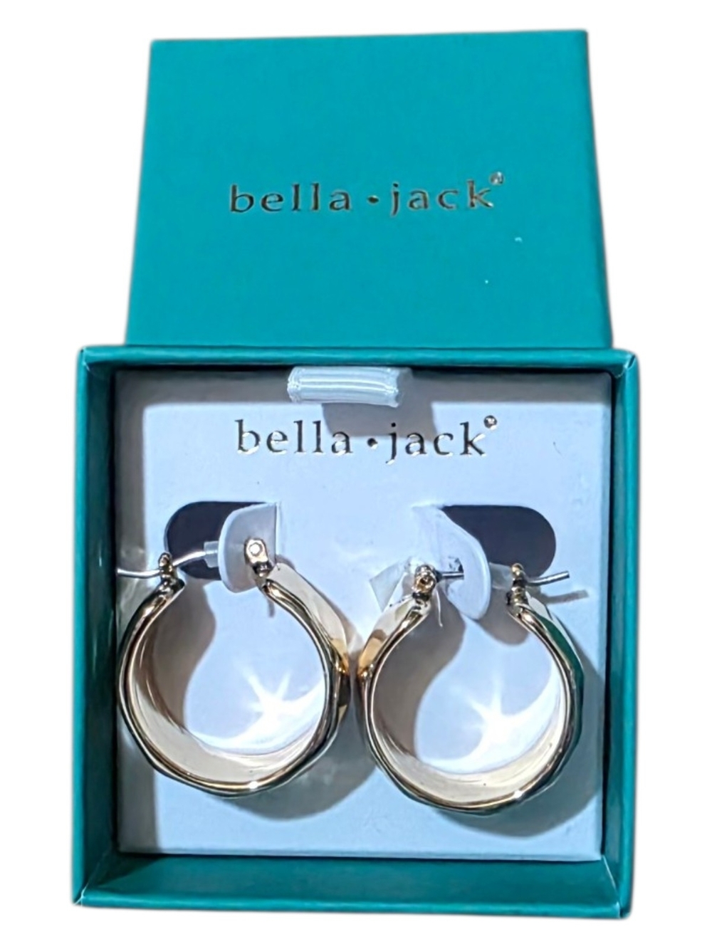 Bella Jack Gold Tone Chunky Wide Hoop Earrings New in Box Classic Statement.